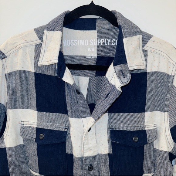 Mossimo Supply Co. Men's Blue Plaid Thick Speckled Flannel Shirt - Picture 3 of 9